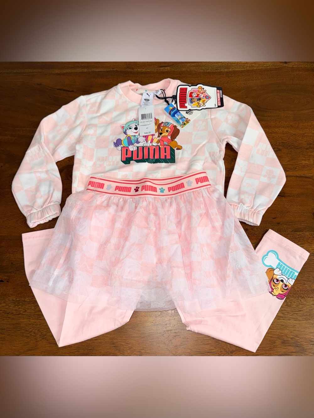 Brand New-Puma Pink Paw Patrol Girls' Set with Tulle Skirt